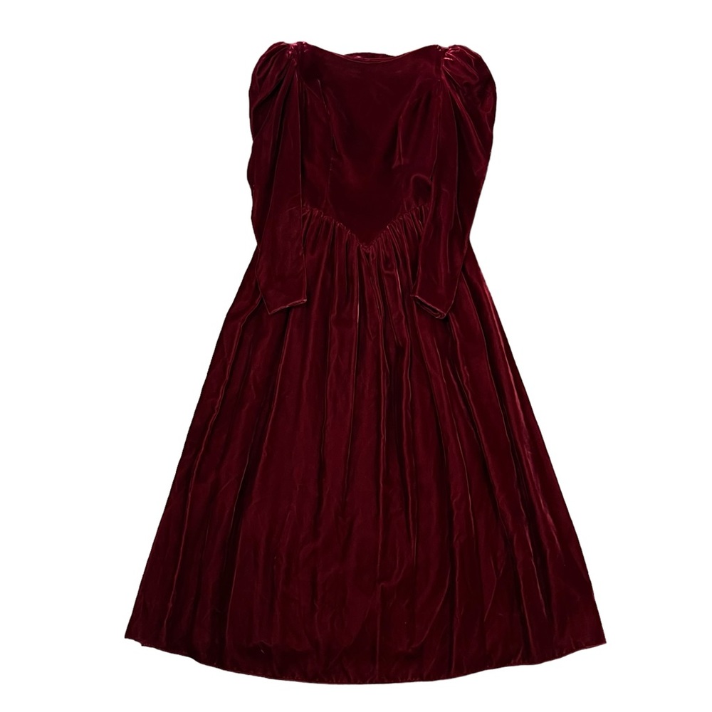 Vintage ILGWU 1980's Wine Velvet Bow V Back Party Dress Union Made Women's Sz 6 - Picture 3 of 16
